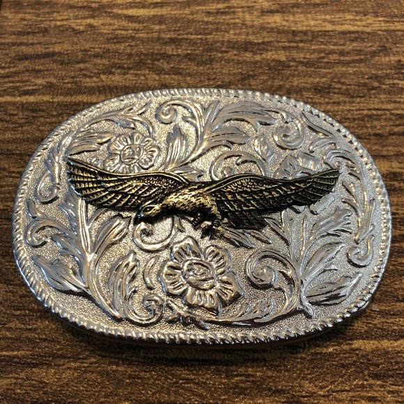Other - Silver and Gold Oval Scroll Work Eagle Belt Buckle